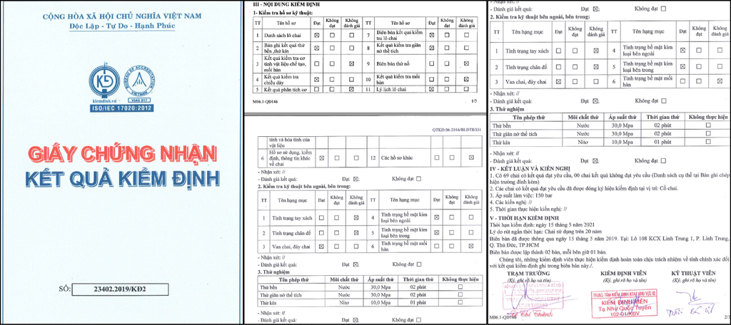 Giấy kiểm đinh chất lượng bình khí Heli đạt tiêu chuẩn