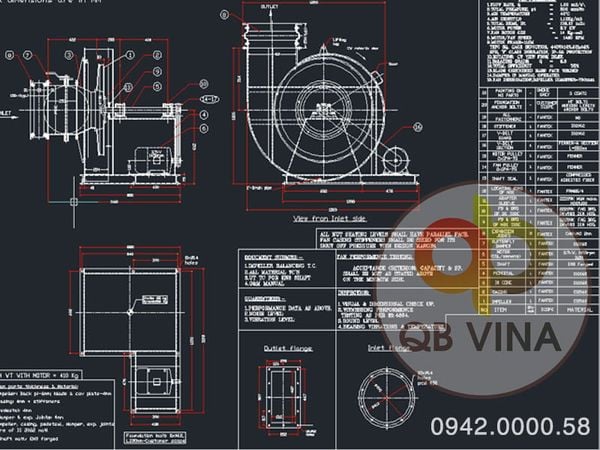 Bản vẽ Autocad quạt ly tâm công nghiệp