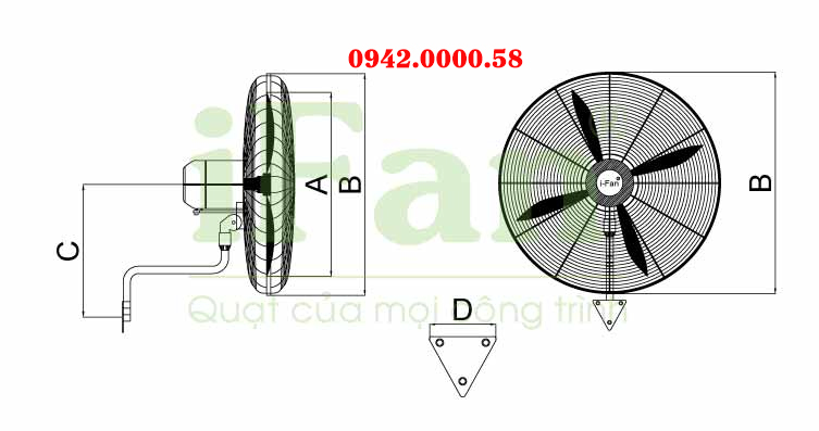 thông số kỹ thuật quạt treo công nghiệp ifan NB