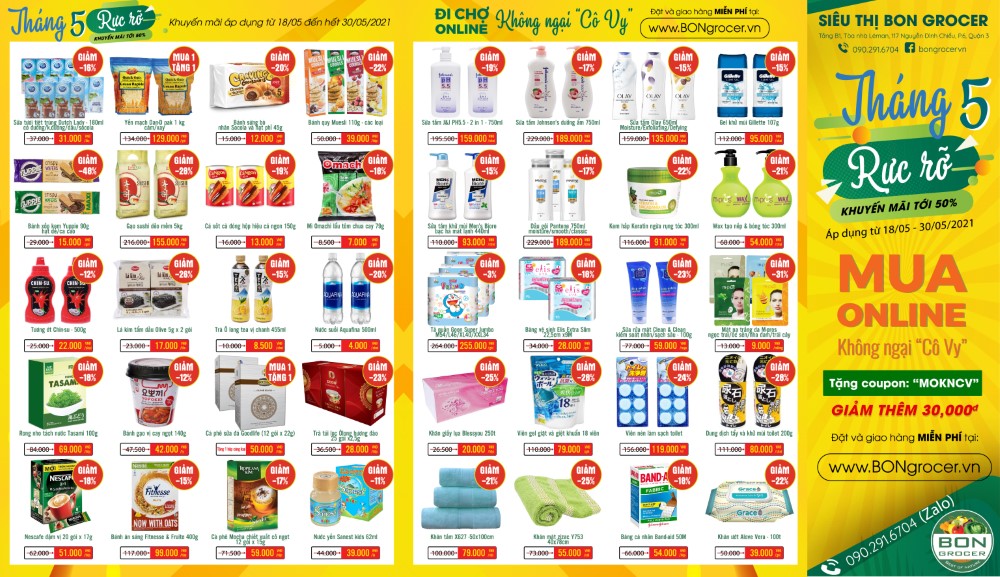 THÁNG 5 RỰC RỠ  - TẠI SIÊU THỊ BON GROCER - ƯU ĐÃI LÊN ĐẾN 50%