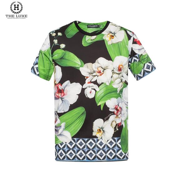 T-Shirt Dolce Gabbana Đen Xanh Họa Tiết Hoa Lá – TheLuxe