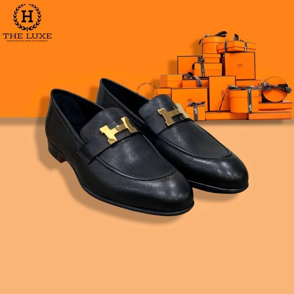 Loafer Hermes Paris Da Bê Đen Sân Chữ H Vàng – Theluxe