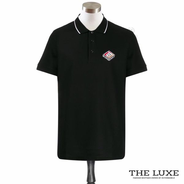 Polo Burberry Đen & Trắng Cổ Viền Tag Logo Ngực – TheLuxe