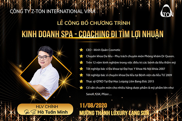 Ths. Bác sĩ Hà Tuấn Minh trở thành HLV chính cho chương trình Workshop “Kinh doanh spa – Coaching đi tìm lợi nhuận”.