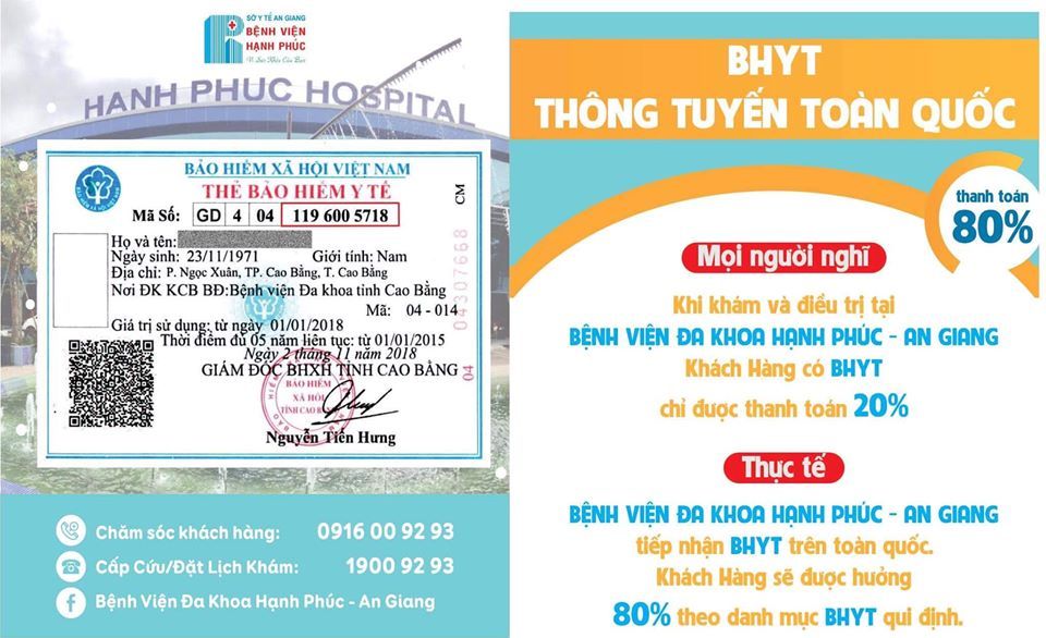 THANH TOÁN BẢO HIỂM Y TẾ ÍT NHẤT 80% - THEO ĐÚNG QUY ĐỊNH TẠI BVĐK HẠNH PHÚC – AN GIANG