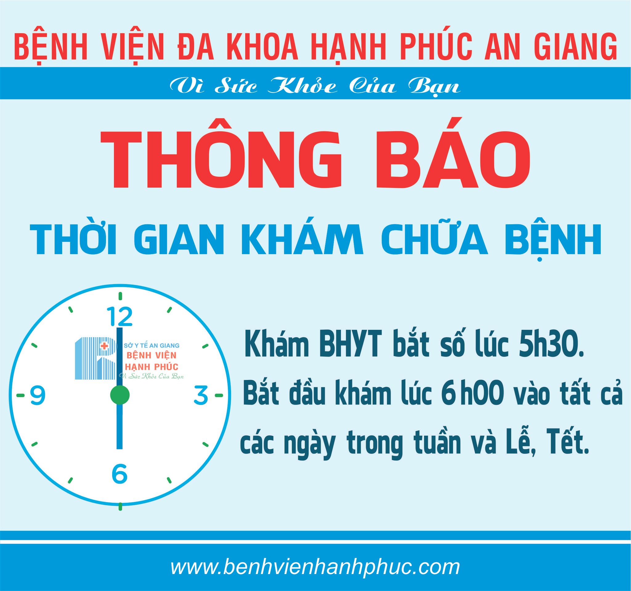 THÔNG BÁO THỜI GIAN KHÁM CHỮA BỆNH