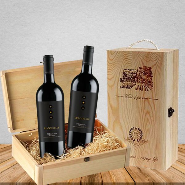 Hộp rượu gỗ đôi đơn giản, phù hợp làm quà tặng