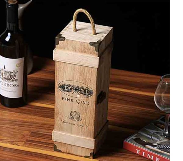 Hộp gỗ đựng rượu hcm 1 chai đơn giản, đẹp mắt