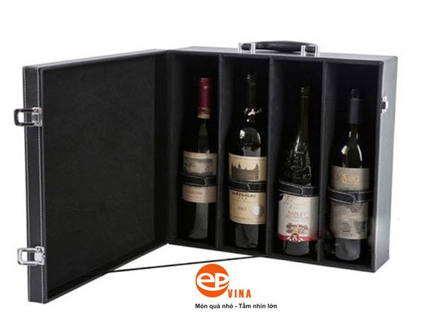 hộp rượu da 4 chai