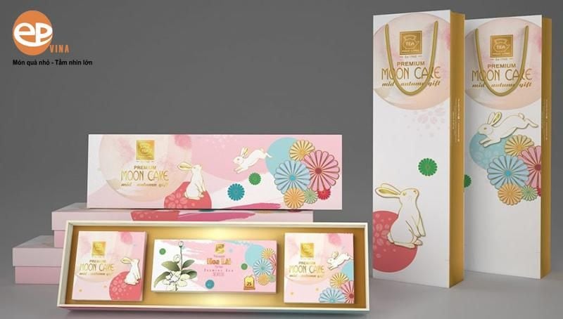 Hộp set quà 2 bánh trung thu kèm trà lipton