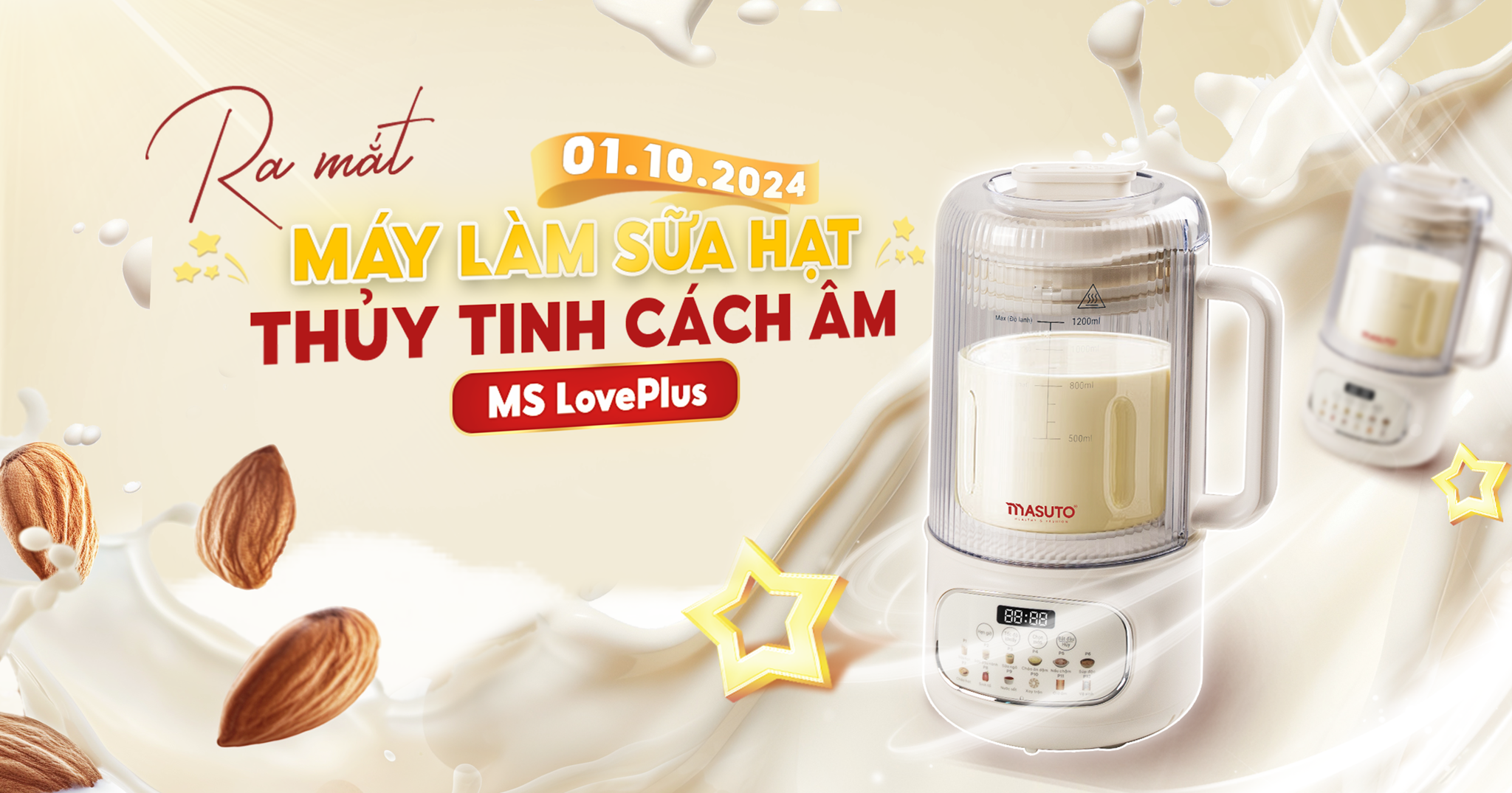Masuto Ra Mắt Máy Làm Sữa Hạt Thủy Tinh Chống Ồn MSLovePlus