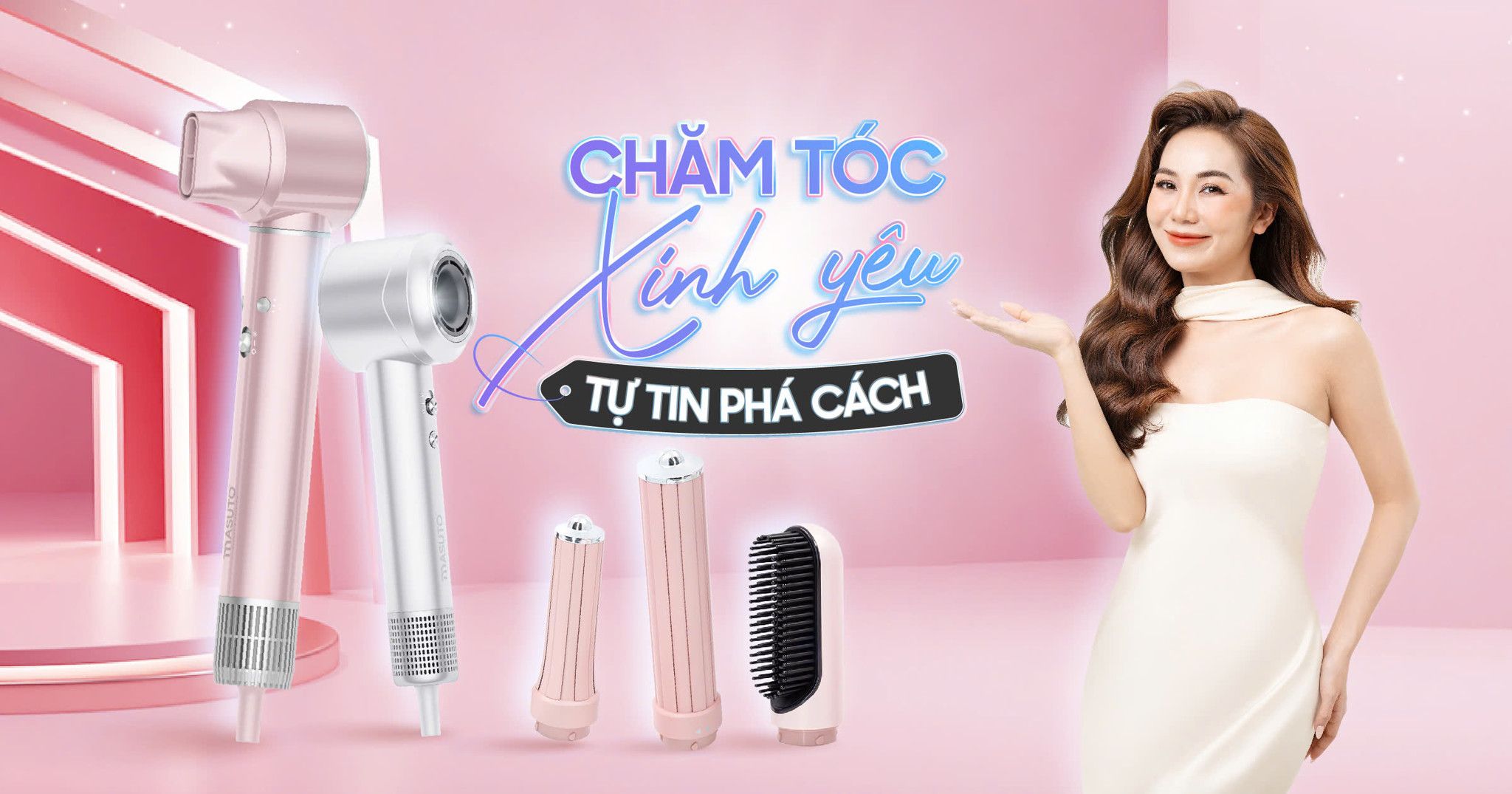 Chăm Tóc Xinh Yêu Tự Tin Phá Cách Cùng Bộ Đôi Máy Sấy Uốn Masuto
