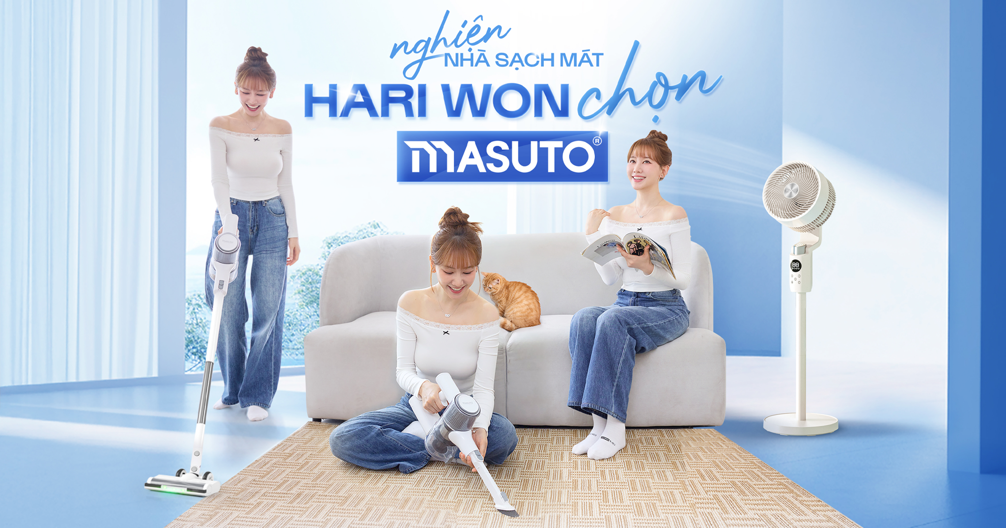 Nghiện nhà sạch mát Hari Won chọn Masuto: Bộ Đôi Quạt Điện Và Máy Hút Bụi Trợ Thủ Đắc Lực