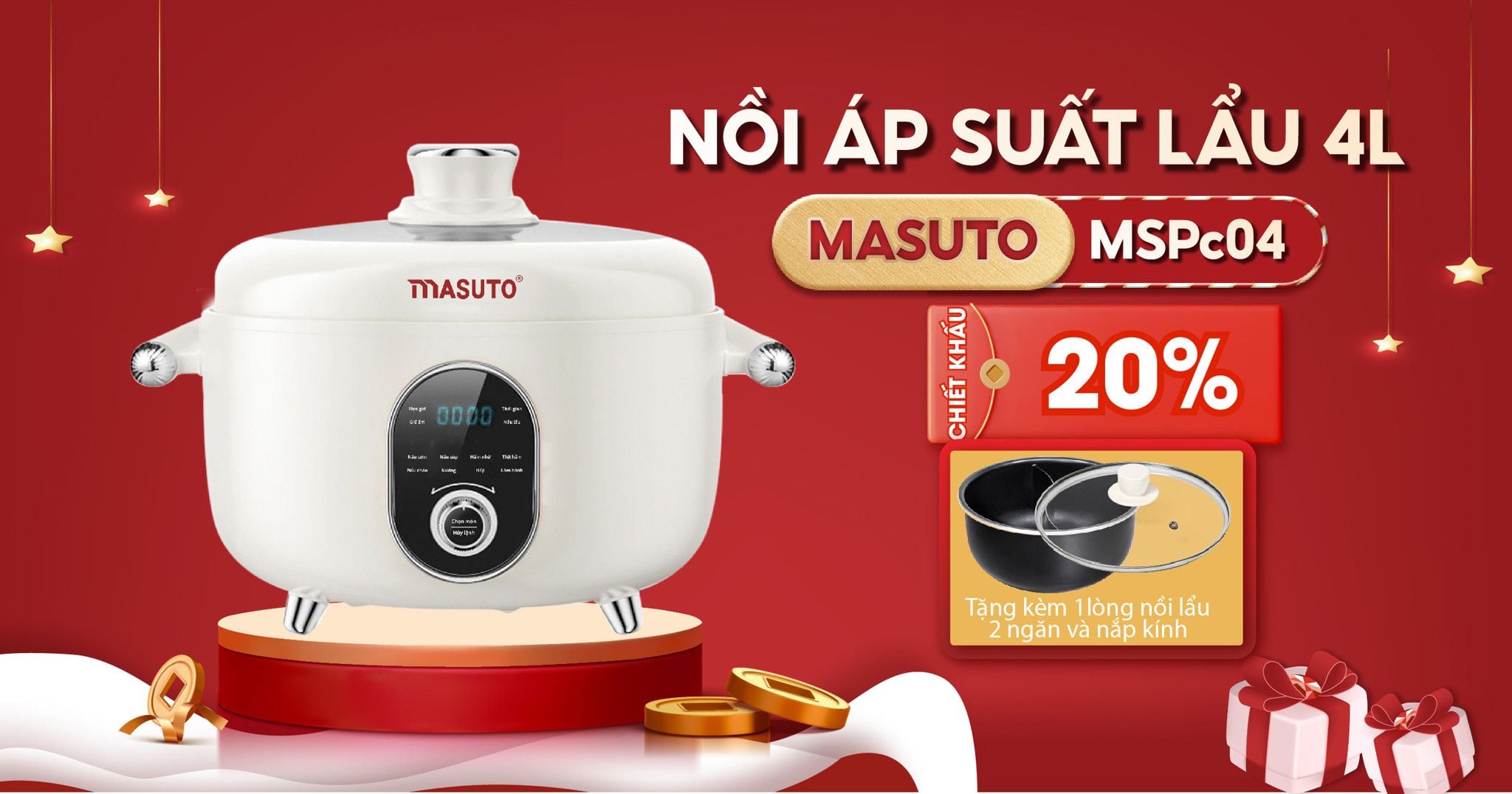 Nồi áp suất lẩu điện 2in1 đa năng 4L Masuto MSPC04