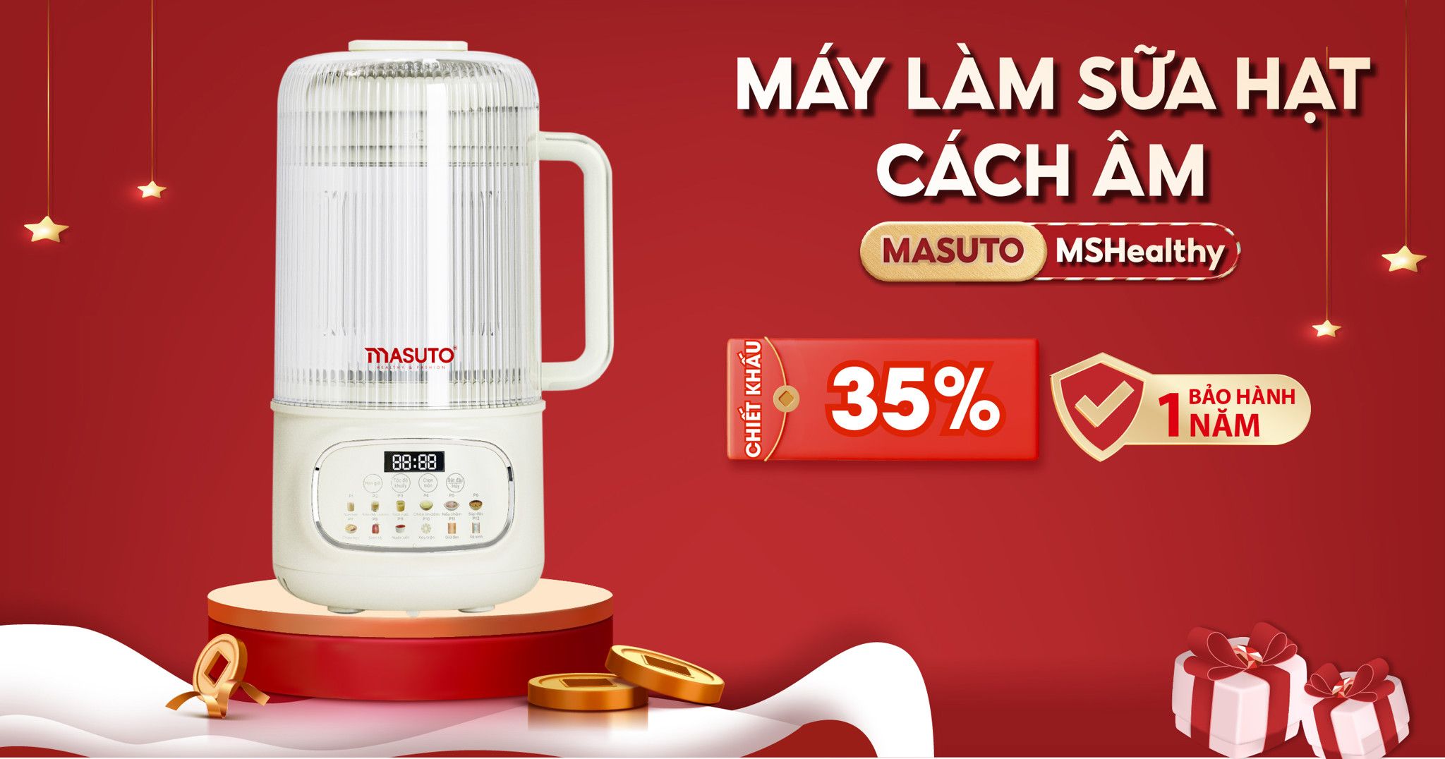 Máy làm sữa hạt thủy tinh chống ồn Masuto MSLovePlus