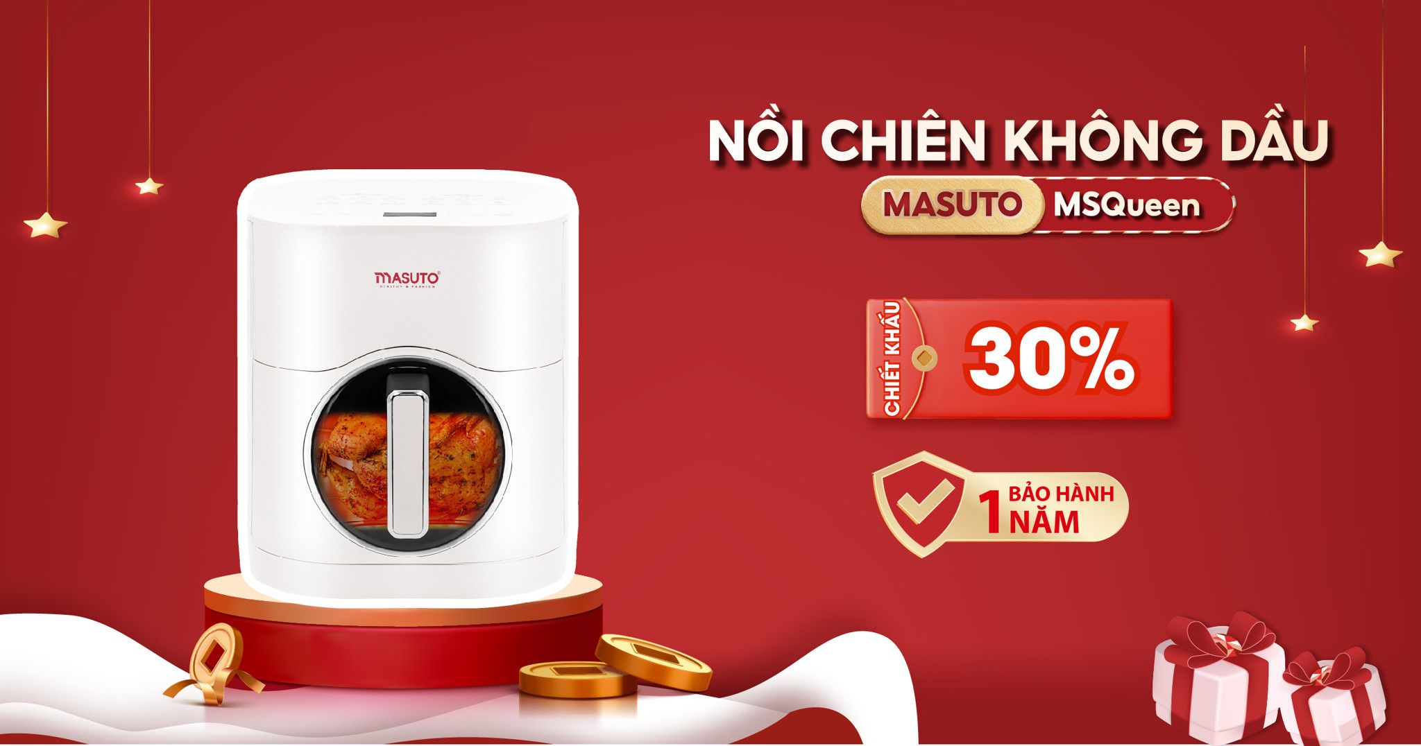 Nồi chiên không dầu MSQueen | 2 tầng đốt Trên/Dưới đối lưu không cần trở lật