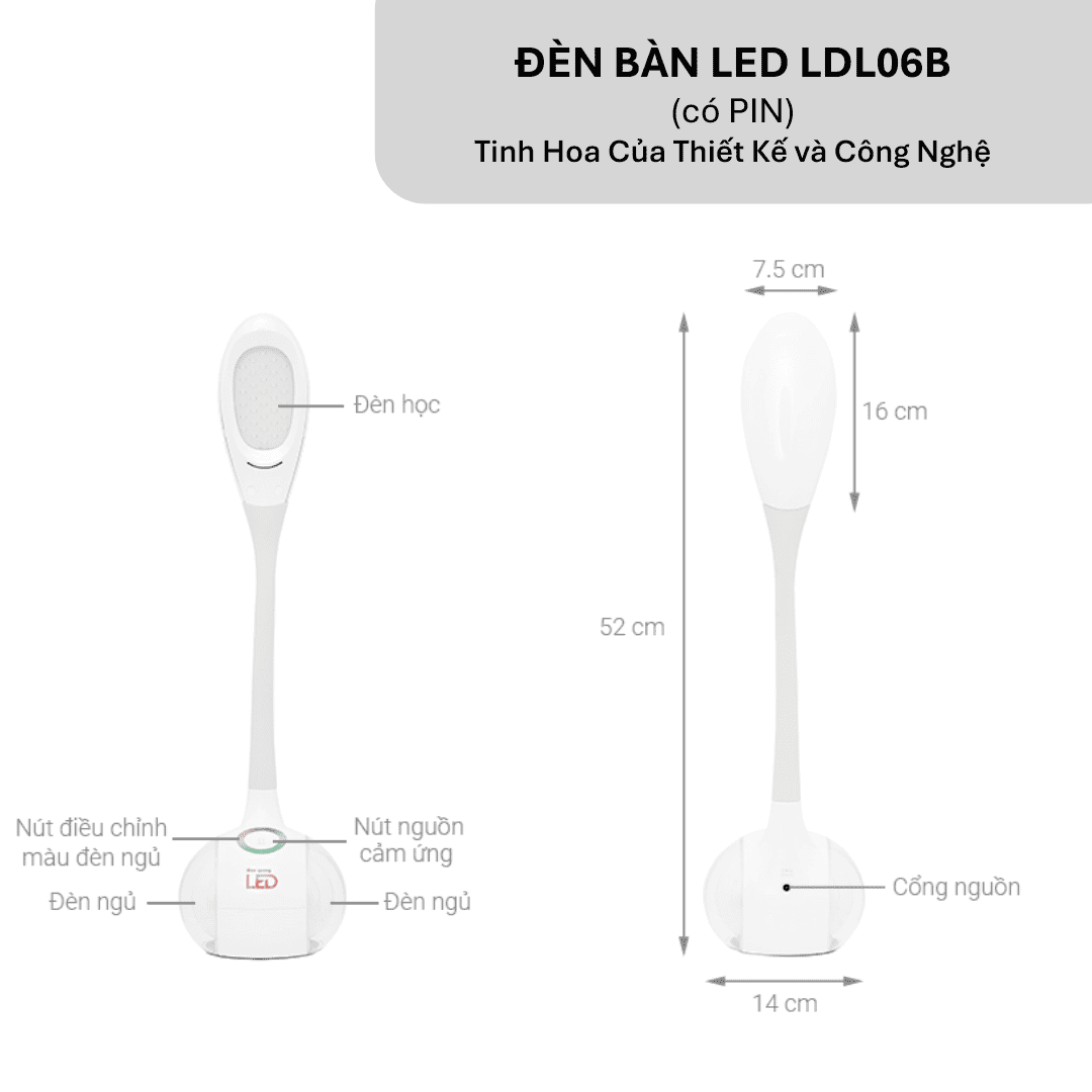 Đèn bàn sạc LED chống cậnc Điện Quang ĐQ LDL06B 5W