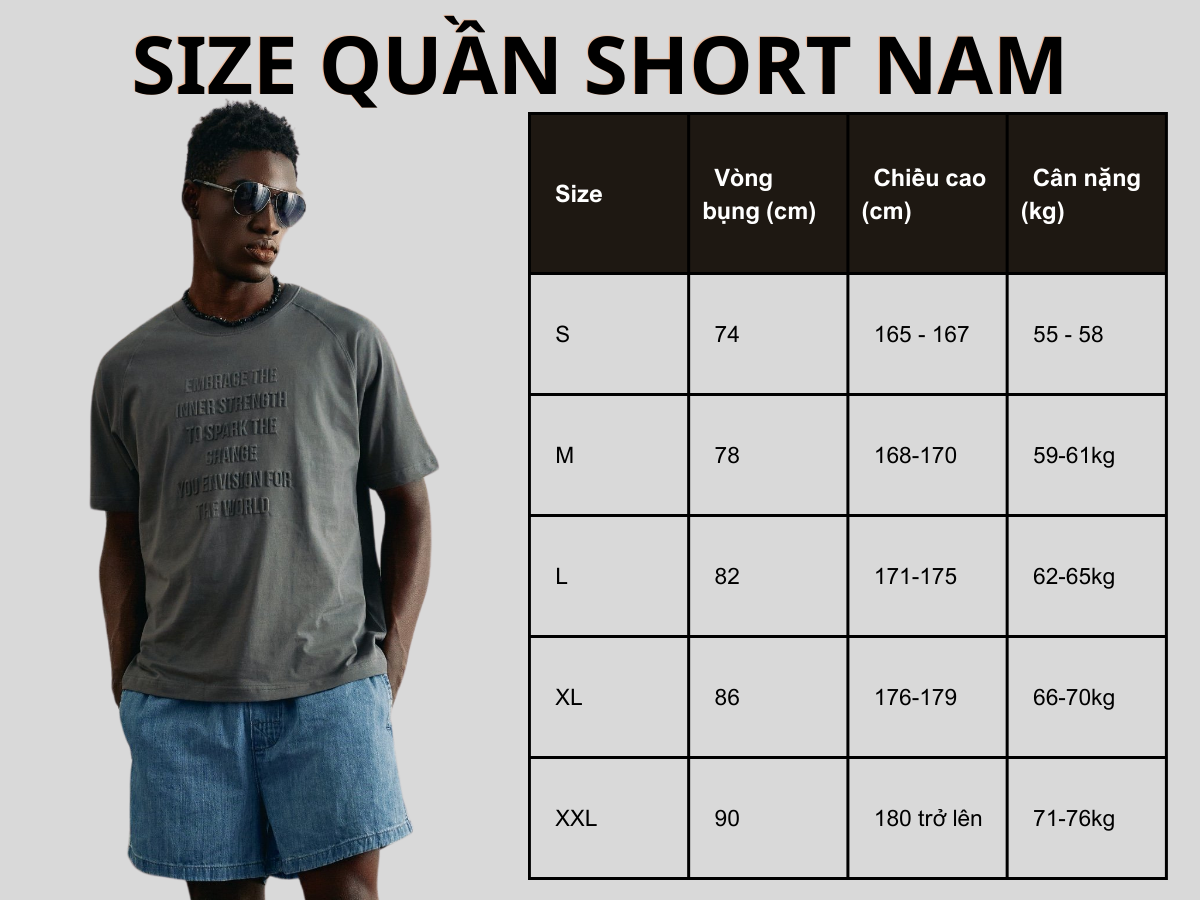 Bảng Size Quần Short Nam Theo Cân Nặng Và Chiều Cao