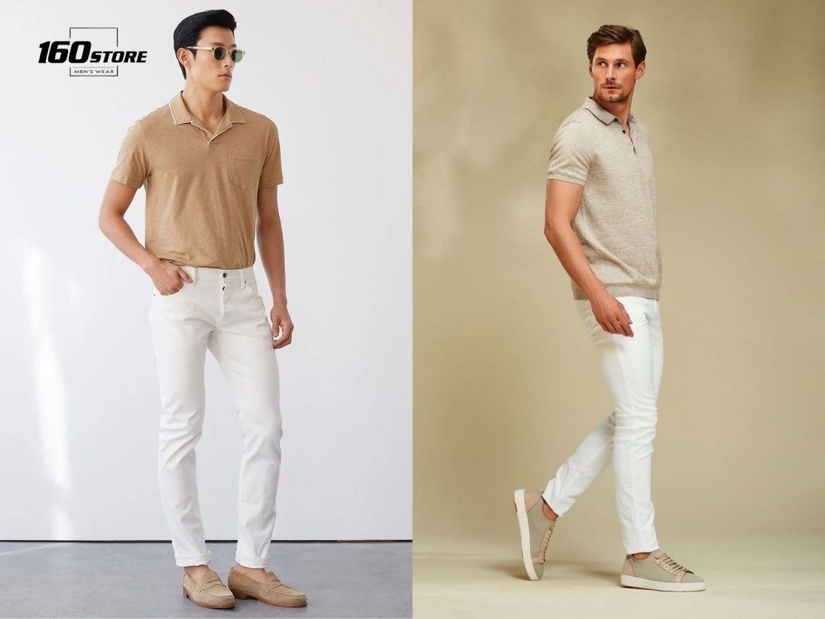 Phối quần jeans trắng với polo ngắn tay