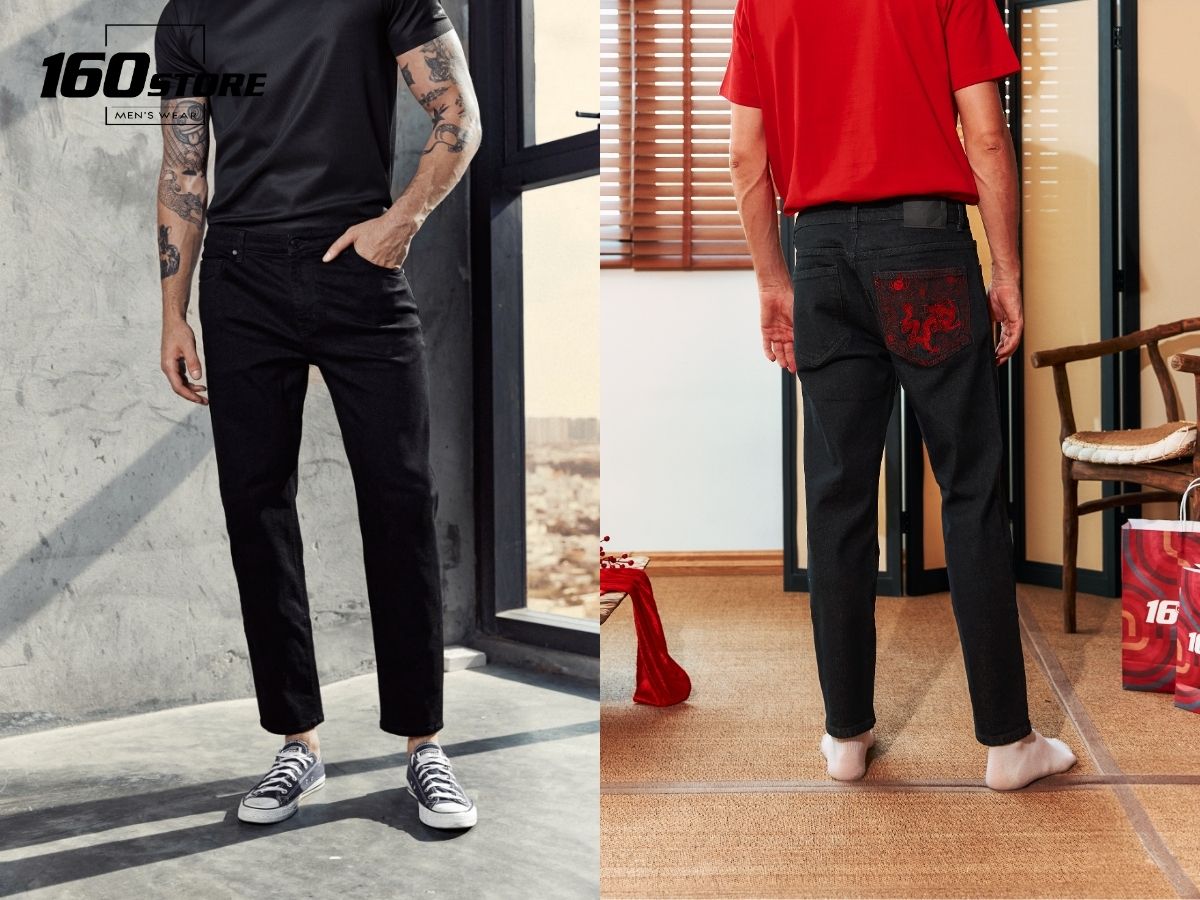 Quần jeans đen năng động có thể dễ dàng phối với nhiều mẫu áo