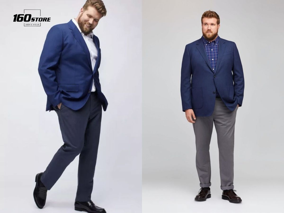 Phối đồ áo khoác blazer, sơ mi và quần tây cho người béo bụng