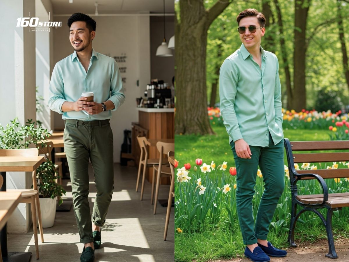 Mix đồ ton sur ton với sắc xanh tươi mát