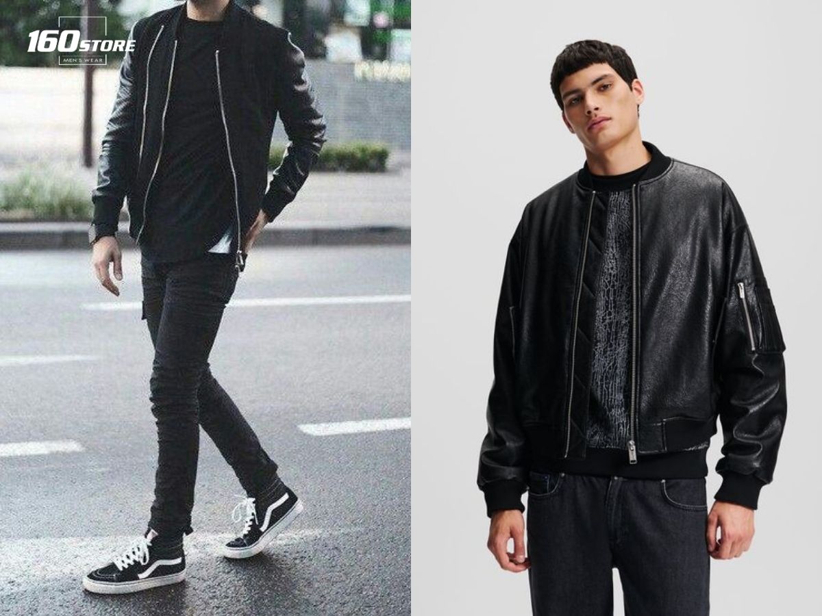 Áo bomber và quần jeans skinny mang lại vẻ ngoài trẻ trung, nam tính