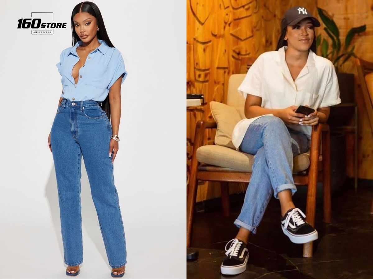 Phối áo sơ mi Cuban với quần jeans