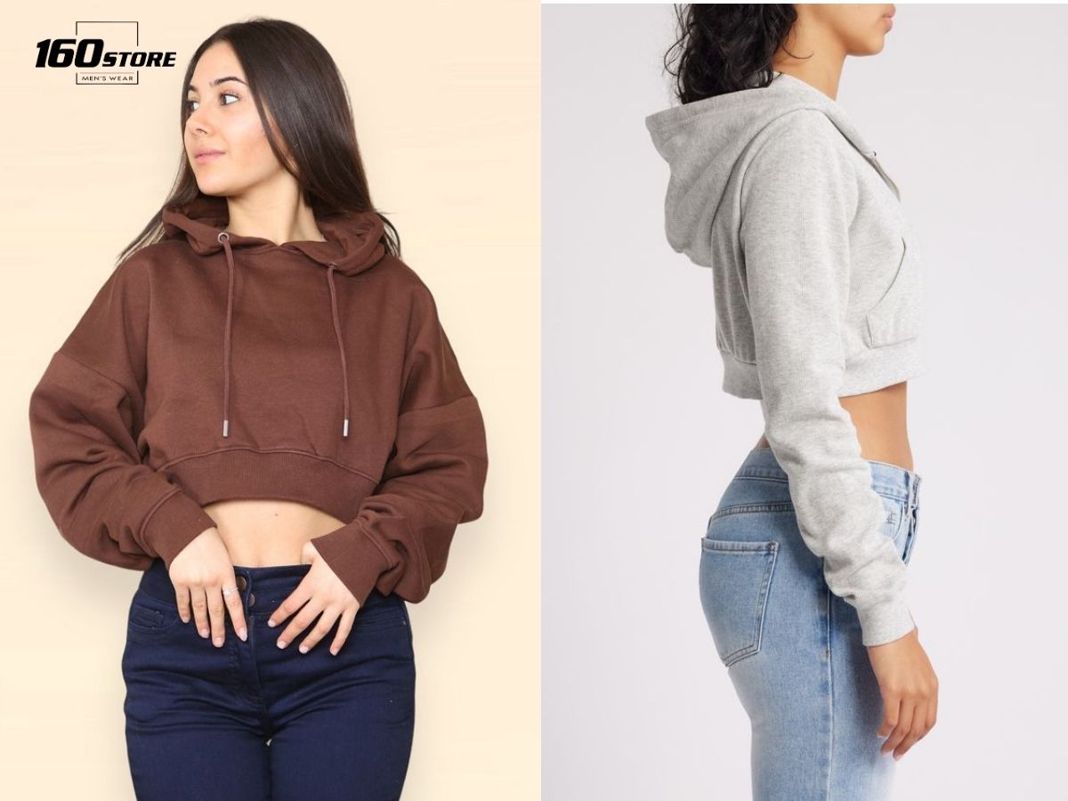 Áo hoodie croptop có phần thân ngắn hơn, khoe trọn vòng eo