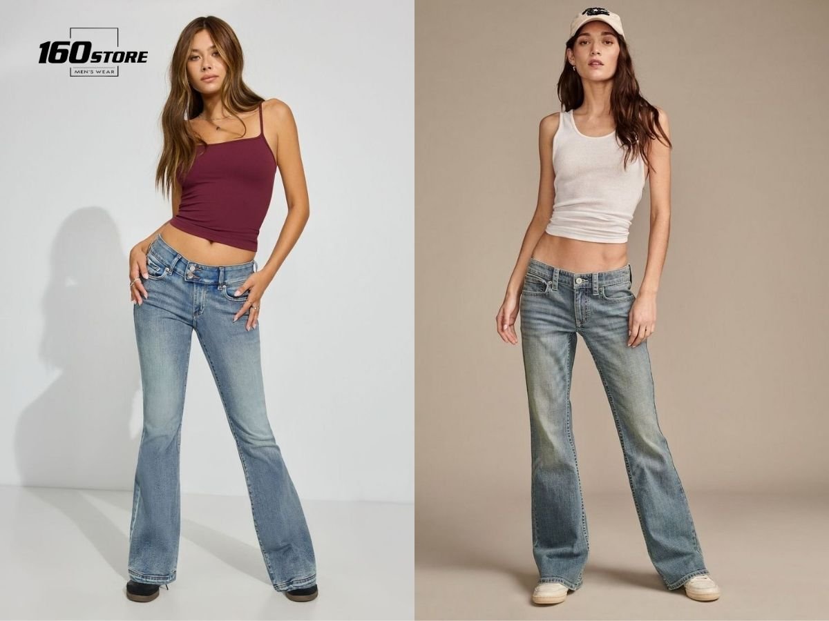 Áo ba lỗ và quần jeans ống loe hoặc quần cạp trễ