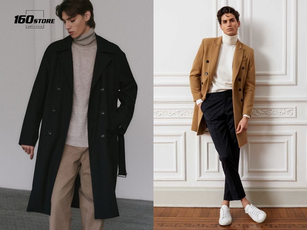 Ấm áp với áo trench coat, áo len cổ lọ và quần tây