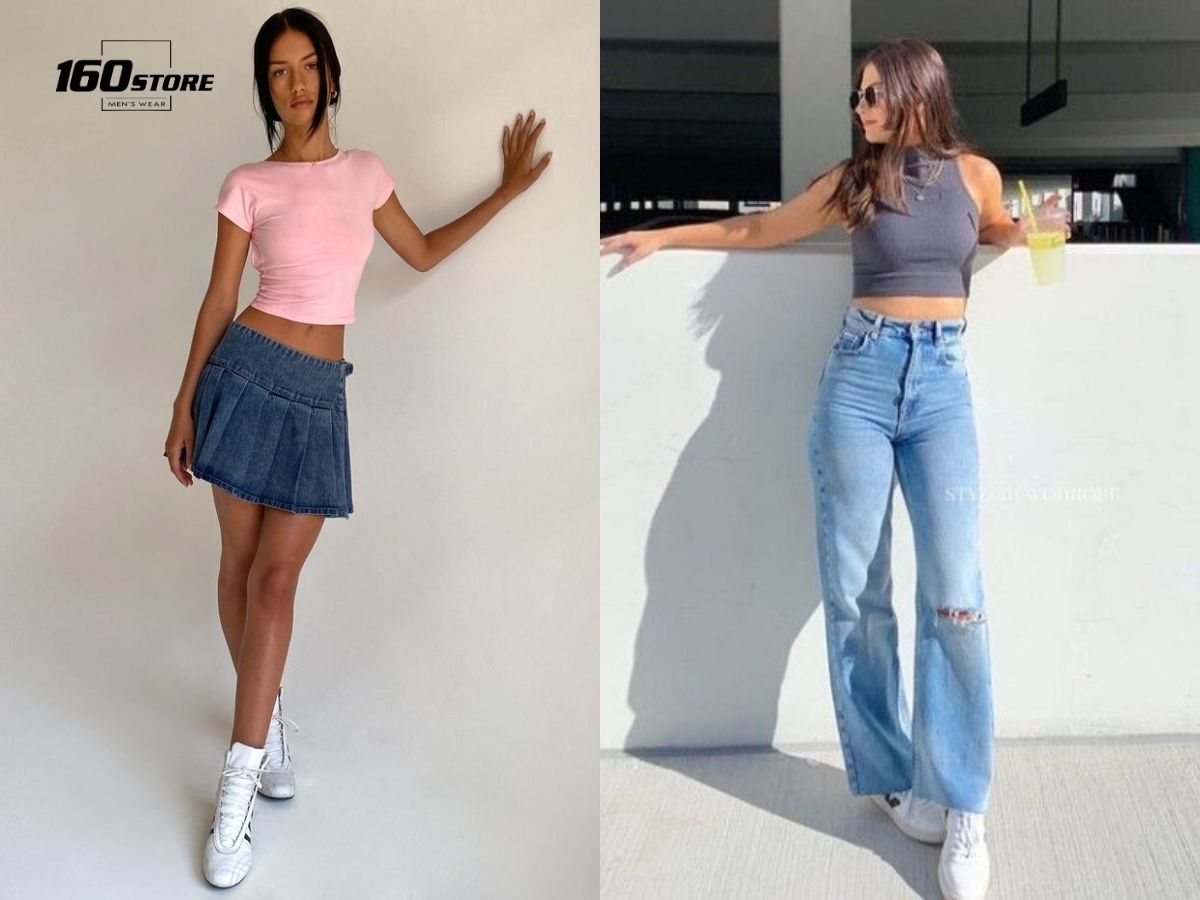 Sành điệu với áo croptop và váy ngắn hoặc quần jeans ống rộng