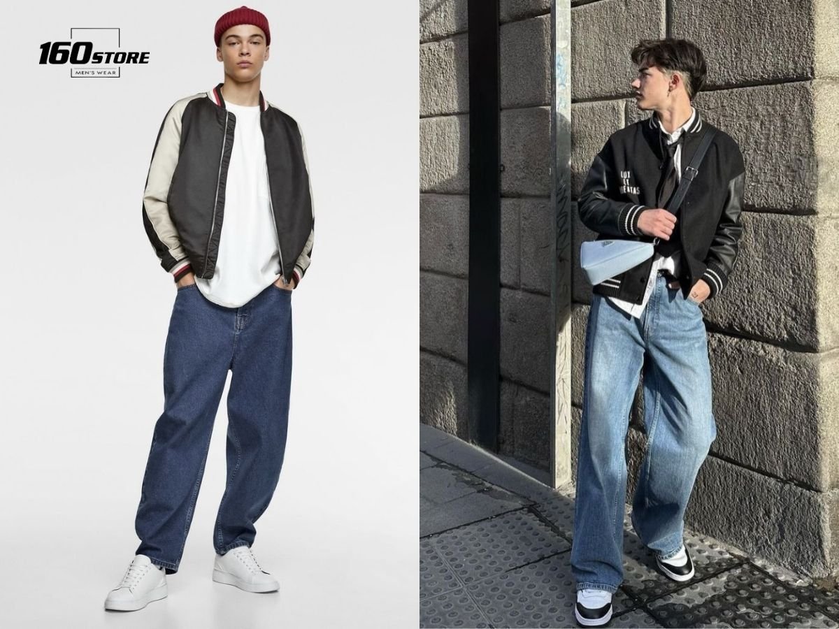 Năng động, trẻ trung với áo bomber và quần jeans ống rộng