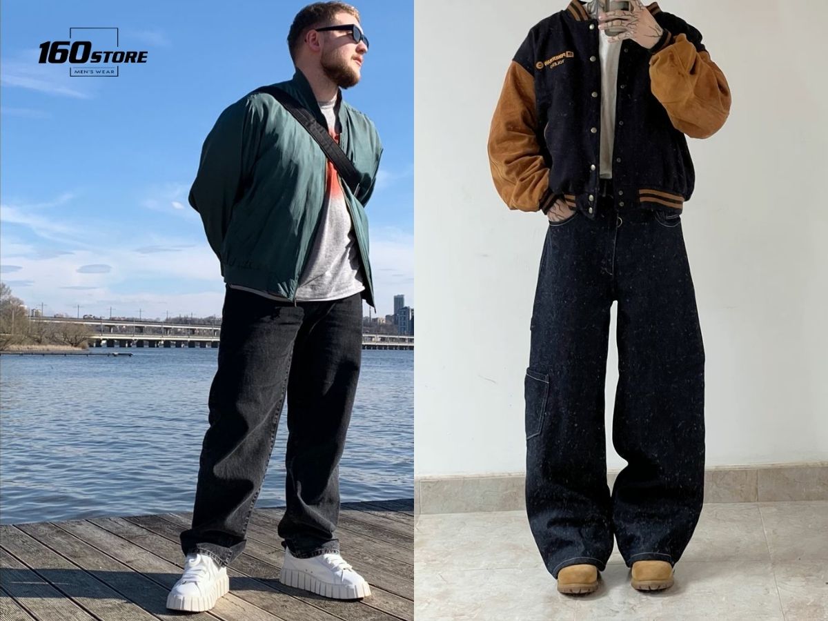 Combo hack dáng với áo bomber và quần jeans ống rộng