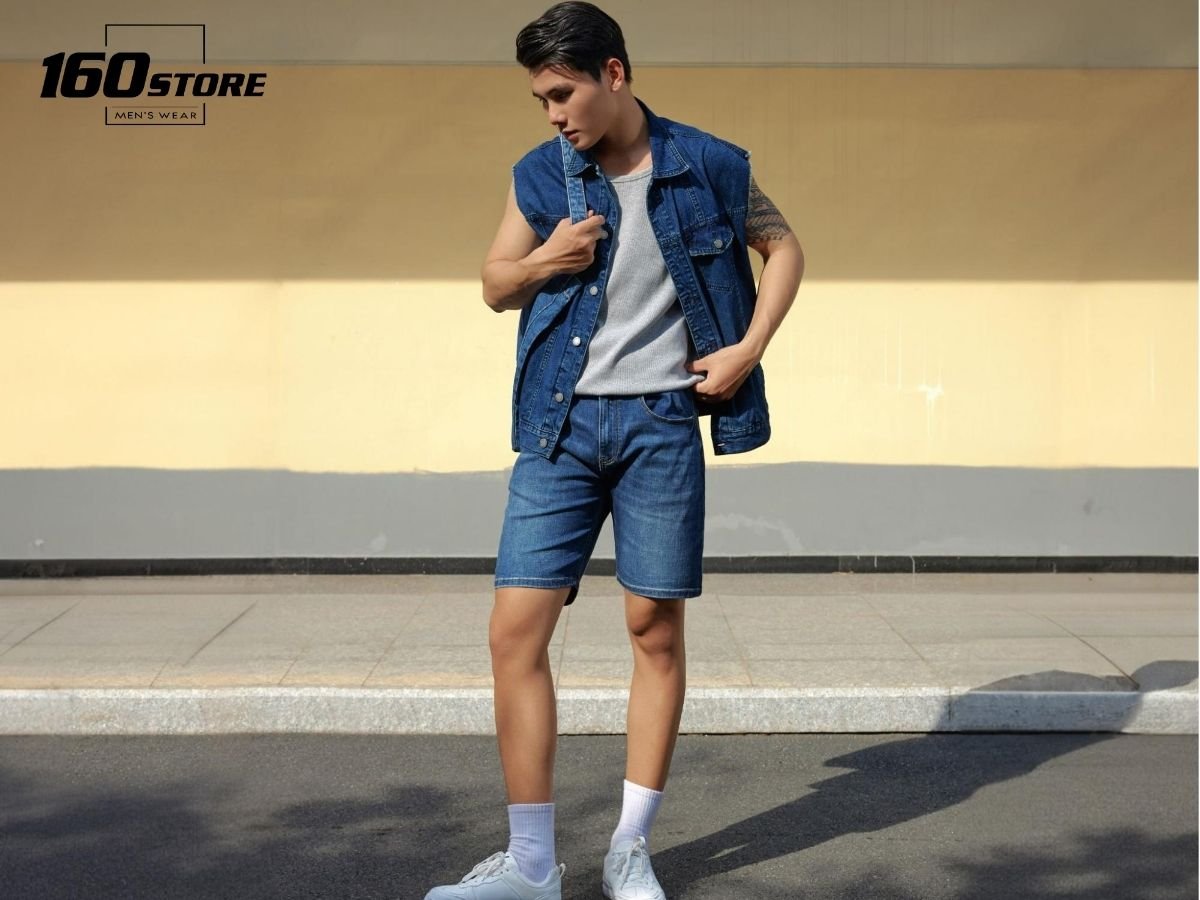 Phối áo thun với áo khoác denim tanktop năng động