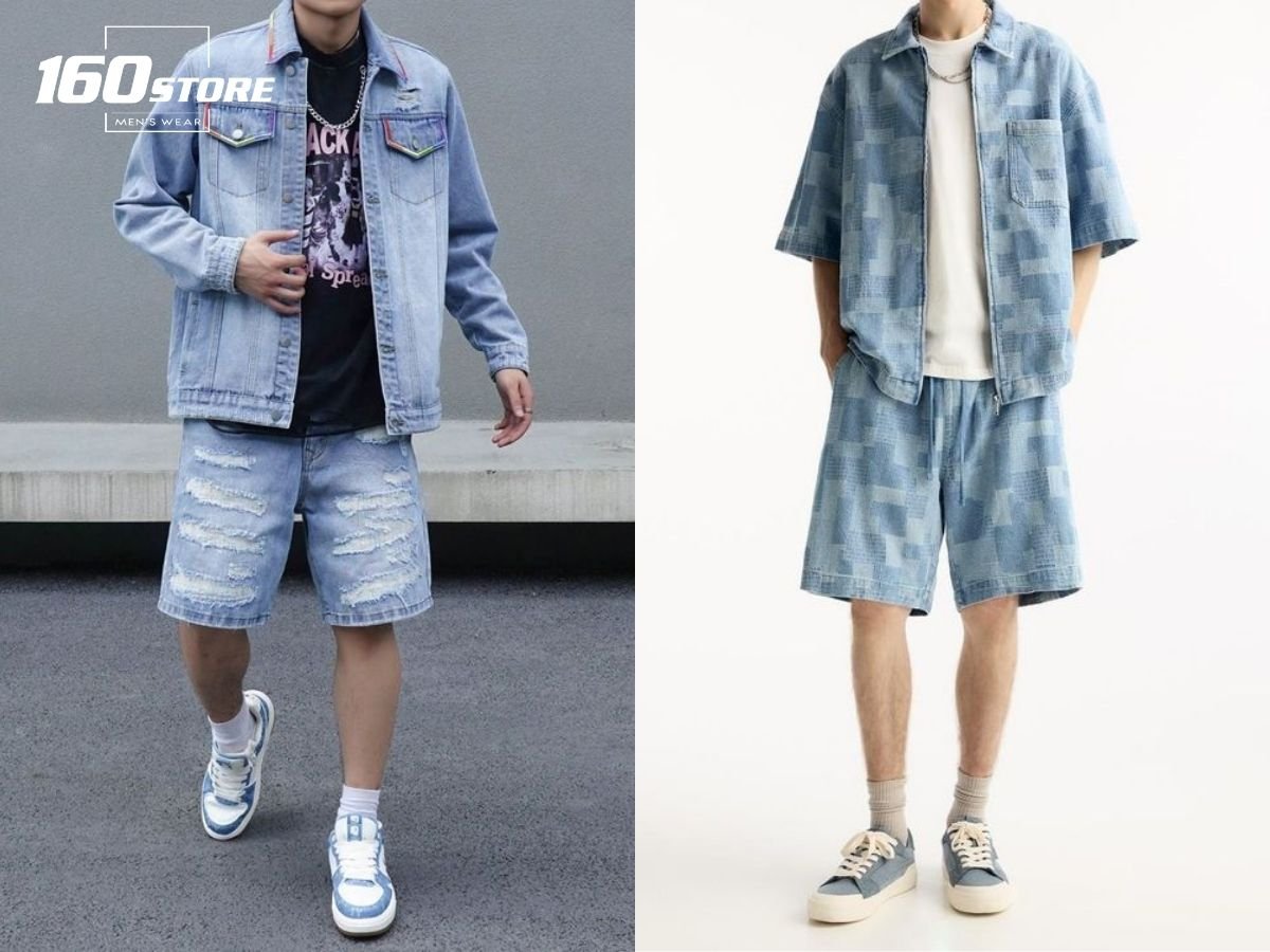 Áo khoác denim, quần short và sneaker là set đồ năng động cho mùa Xuân