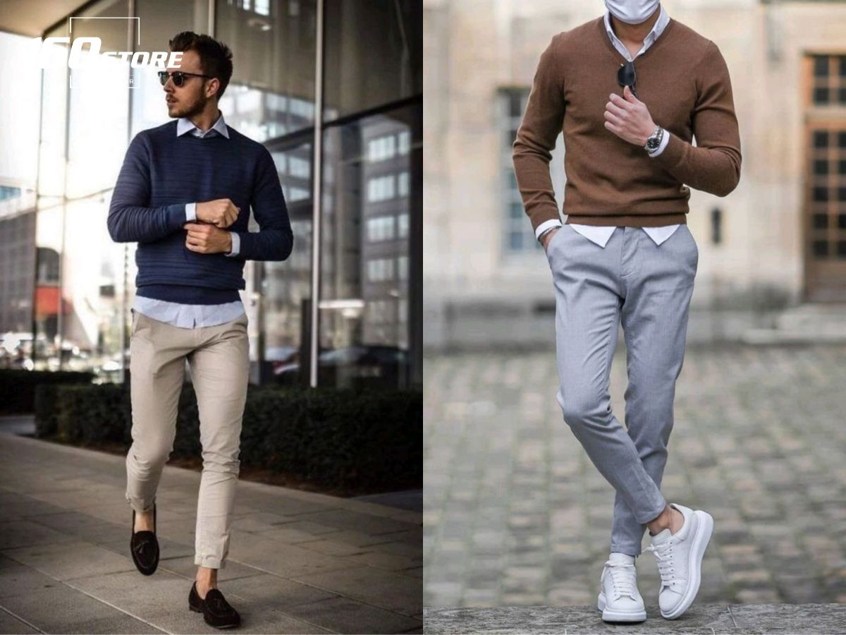 Ấm áp với áo sweater và quần kaki