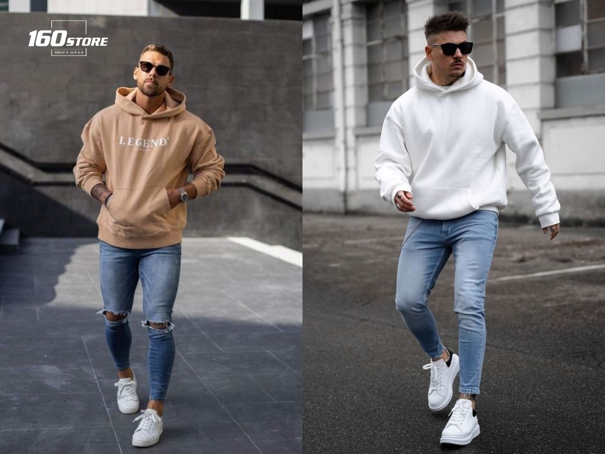 Áo hoodie và quần jeans ấm áp, trẻ trung cho ngày Tết