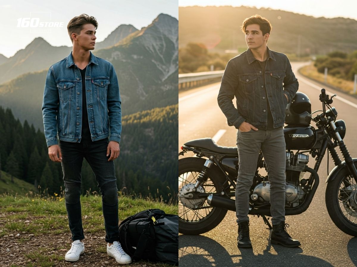 Phối đồ đơn giản với áo khoác denim và quần jeans đi phượt