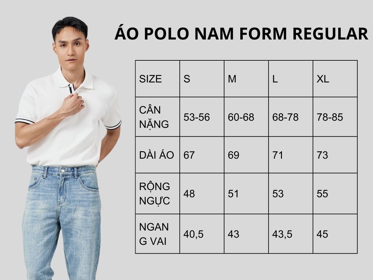 Bảng size áo polo form regular fit