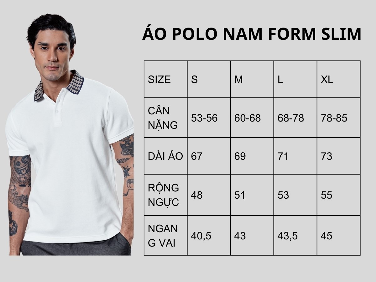 Bảng size áo polo form slimfit