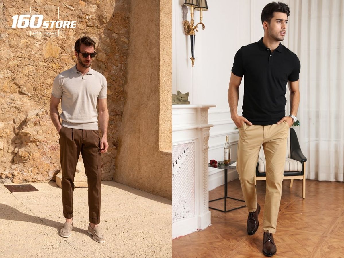 Áo thun polo với quần chinos mang đến vẻ ngoài lịch lãm