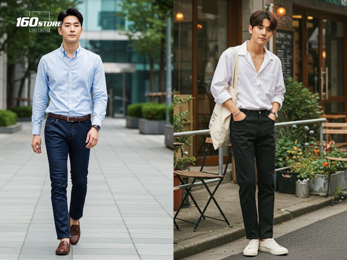 Quần ống suông mix áo sơ mi tay dài