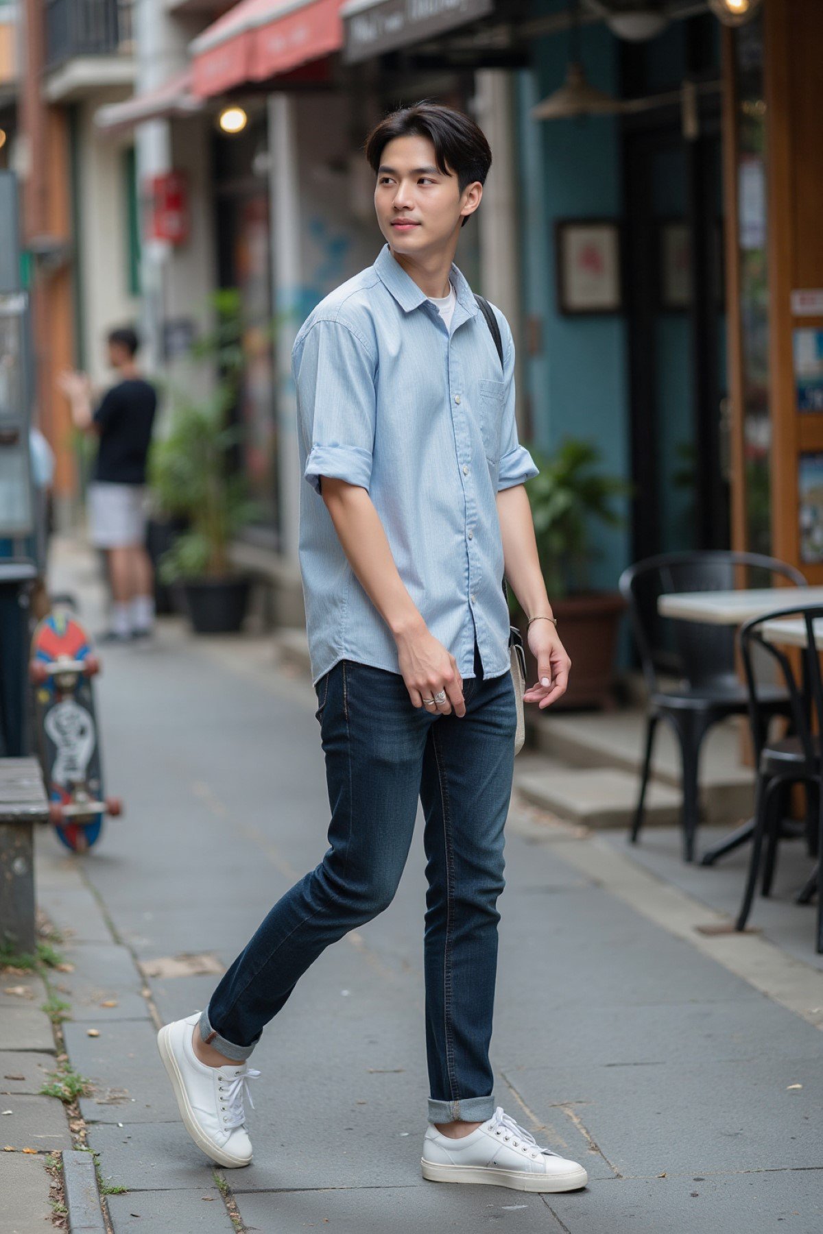 Phối đồ áo sơ mi và quần jeans