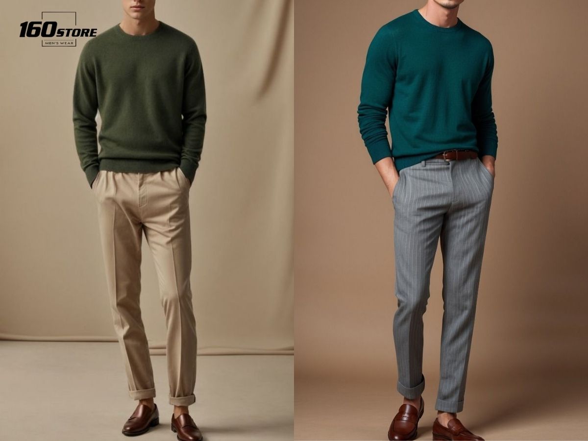 Phối áo sweater với quần tây lịch lãm