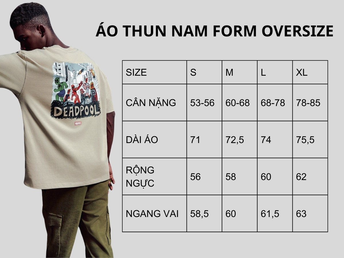 Bảng size áo thun form oversize