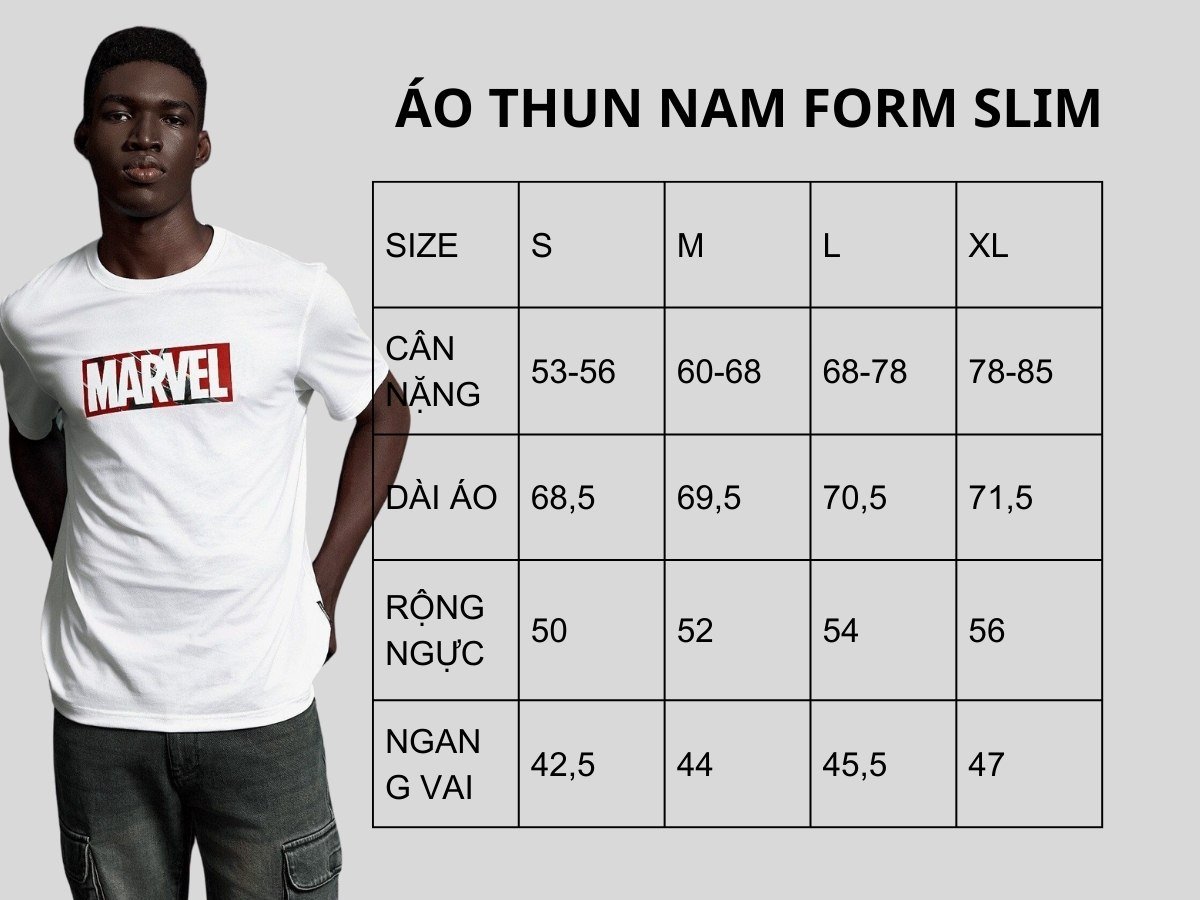 Bảng size áo thun form Slim fit