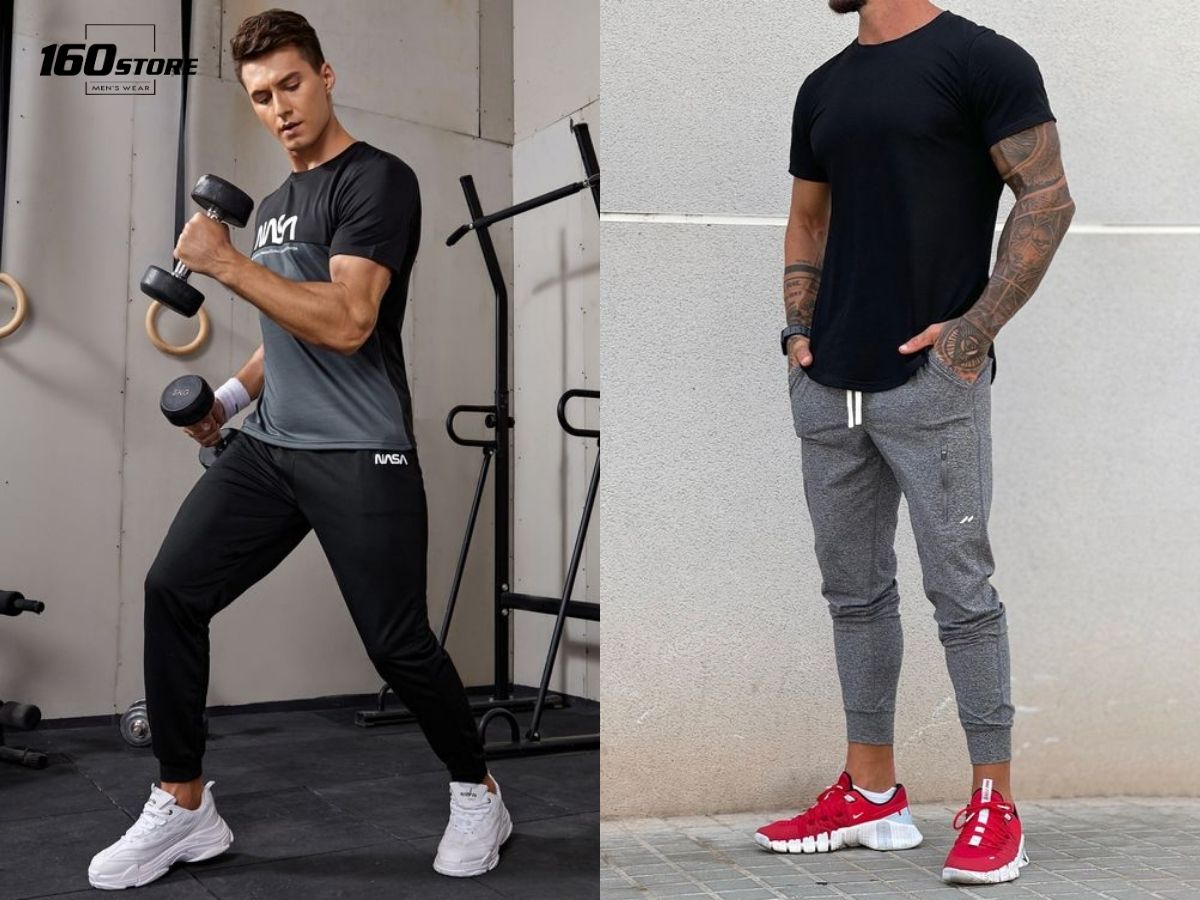 Phối đồ với áo thun thể thao, quần jogger