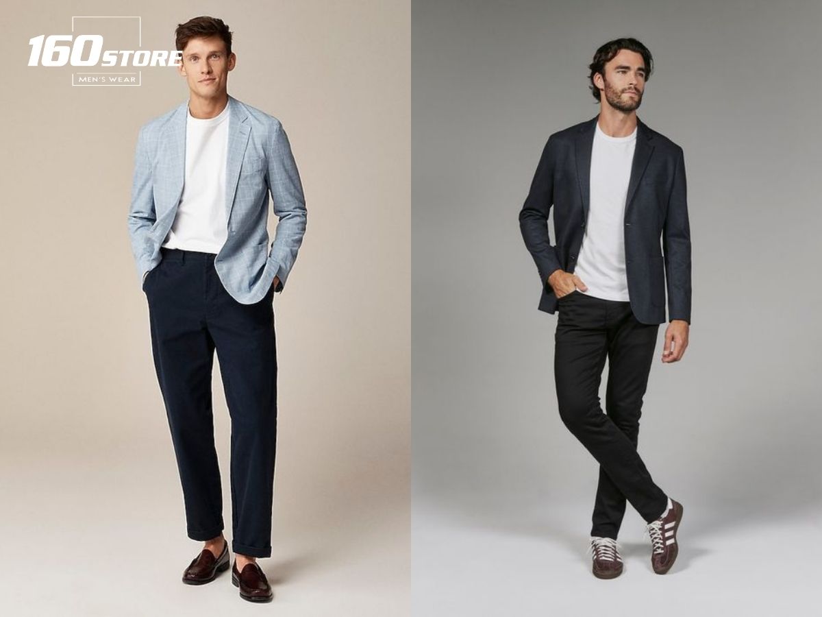 Phối đồ áo thun và áo khoác blazer cá tính, lịch lãm