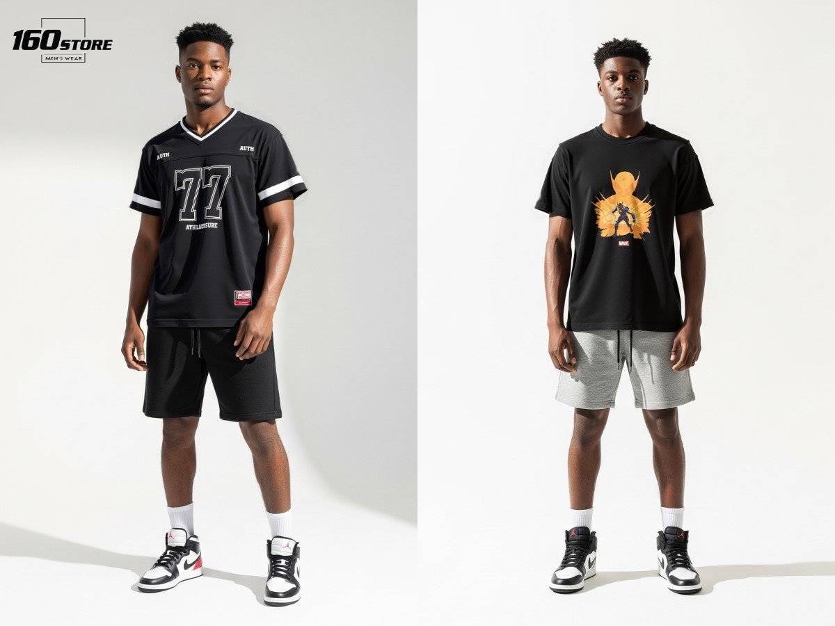 Áo thun hình graphic phối cùng quần short streetwear